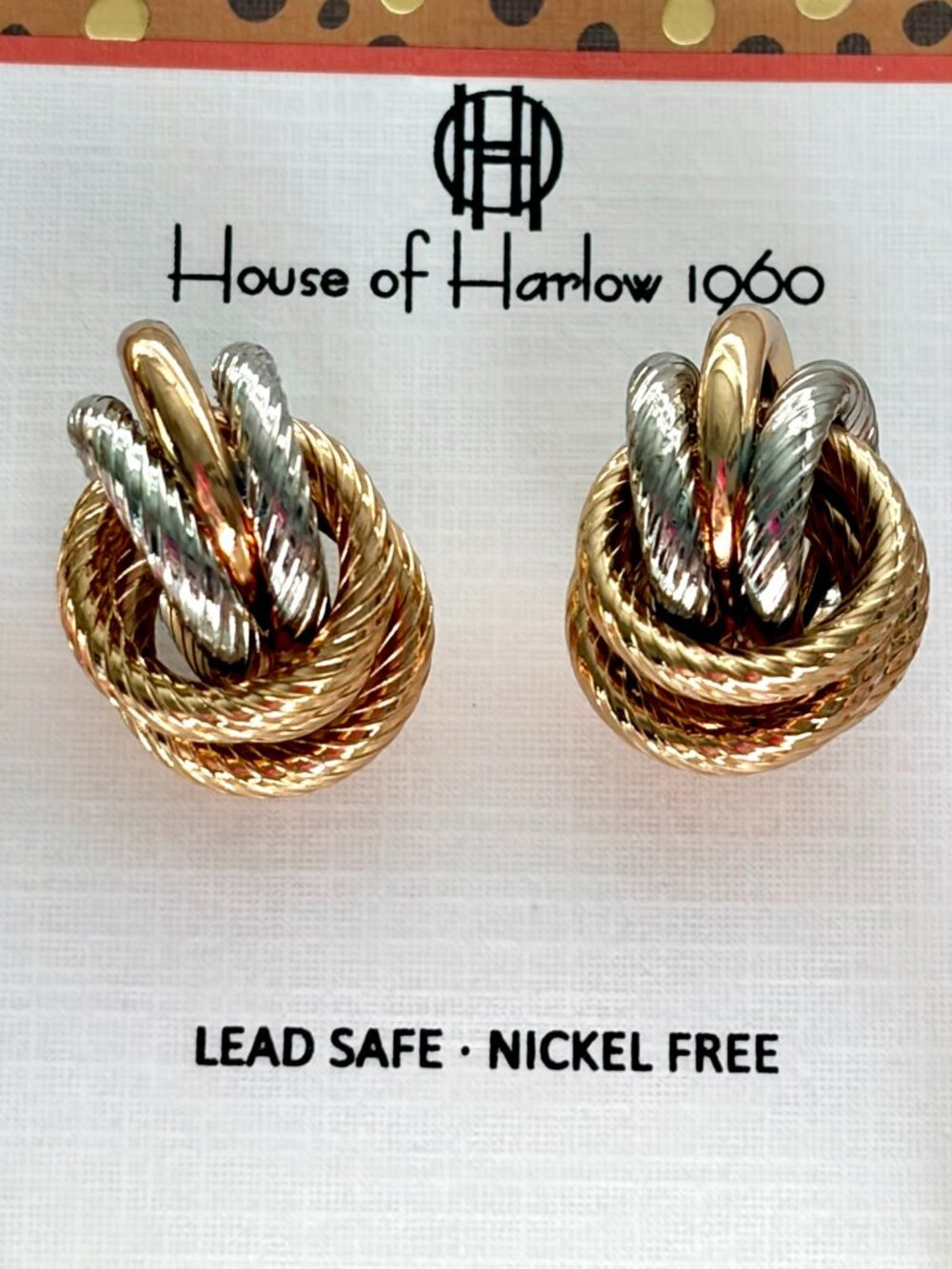 House of Harlow 1960 Two Tone Gold Silver Knot Statement Earrings NWT